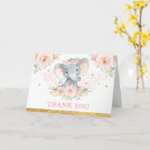 Blush roze Baby olifant meisje Hartelijk dank Kaart (Gele Bloem)