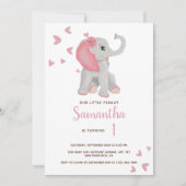 Blush Roze Baby olifant Waterverf 1e verjaardag I Kaart (Voorkant)