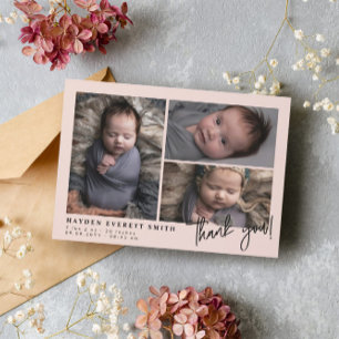 Blush Roze Baby Photo Collage New Baby bedankt Aankondiging