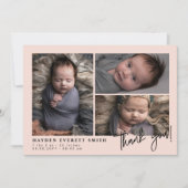 Blush Roze Baby Photo Collage New Baby bedankt Aankondiging (Voorkant)