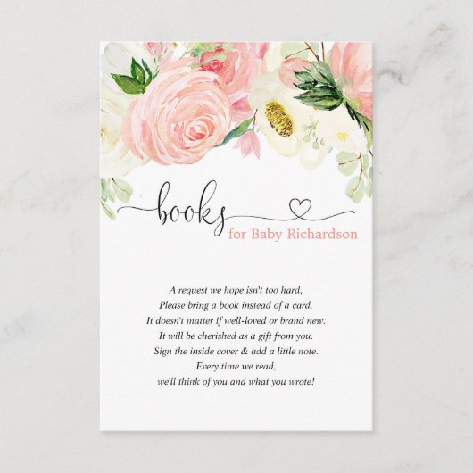 Blush roze baby shower boek aanvraag en blush roze informatiekaartje (Voorkant)