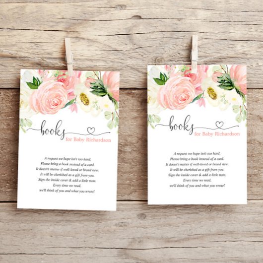Blush roze baby shower boek aanvraag en blush roze informatiekaartje
