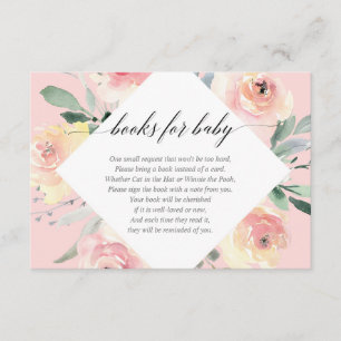 Blush roze baby shower boeken voor baby informatiekaartje