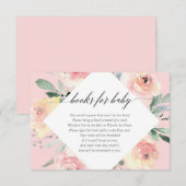 Blush roze baby shower boeken voor baby informatiekaartje (Voorkant / Achterkant)