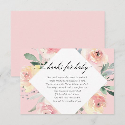Blush roze baby shower boeken voor baby informatiekaartje (Voorkant / Achterkant)