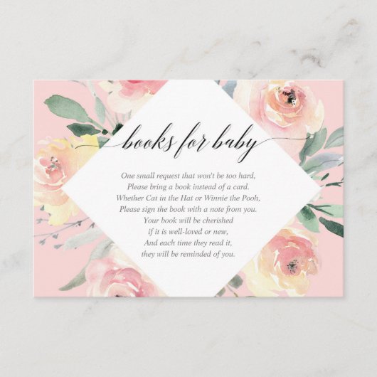 Blush roze baby shower boeken voor baby informatiekaartje (Voorkant)