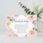 Blush roze baby shower boeken voor baby informatiekaartje (Staand voorkant)