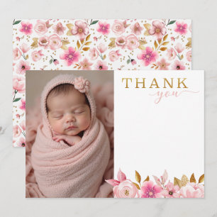Blush roze Baby shower foto Dank u kaart