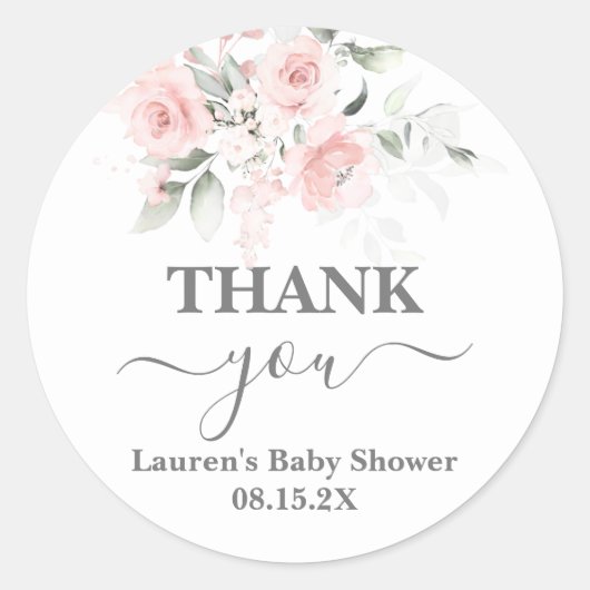 Blush Roze Baby shower Girl Classic Round Sticker (Voorkant)