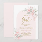 Blush Roze Baby shower Girl Invitation Kaart (Voorkant / Achterkant)