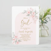 Blush Roze Baby shower Girl Invitation Kaart (Staand voorkant)