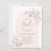 Blush Roze Baby shower Girl Invitation Kaart (Voorkant)