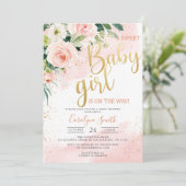 Blush Roze Baby shower Invitation girl Kaart (Staand voorkant)