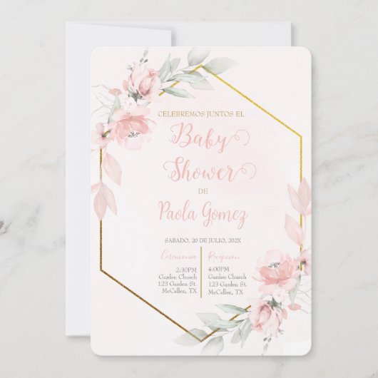 Blush roze Baby shower meisje Kaart (Voorkant)