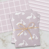 Blush Roze Baby shower Ooievaar Levering Monogram Inpakpapier Vel