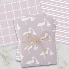 Blush Roze Baby shower Ooievaar Levering Monogram Inpakpapier Vel