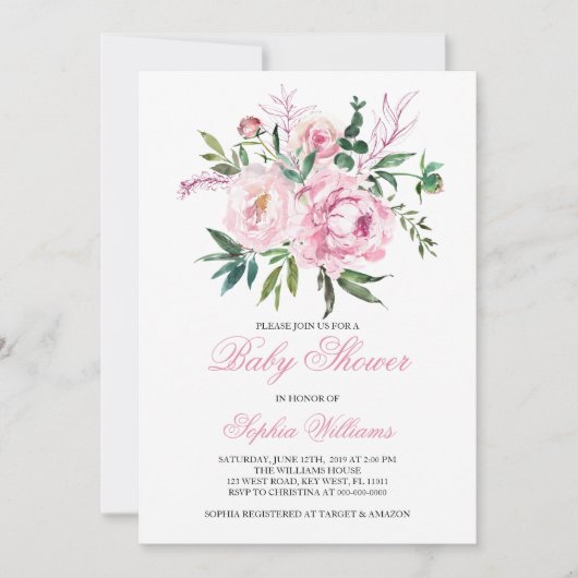 Blush Roze Baby shower Uitnodiging (Voorkant)