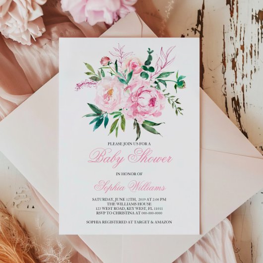 Blush Roze Baby shower Uitnodiging