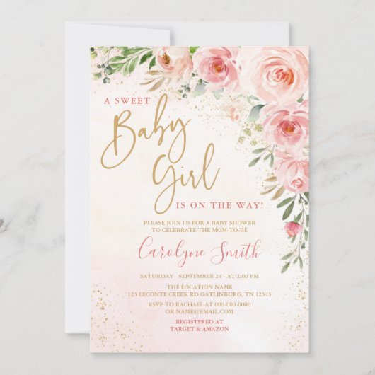 Blush Roze Baby shower Uitnodiging (Voorkant)