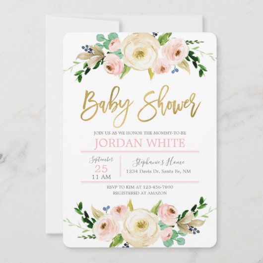 Blush roze Baby shower-uitnodiging Kaart (Voorkant)