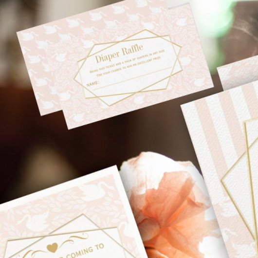 Blush roze Baby zwanen luier Raffle Informatiekaartje