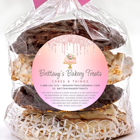 Blush Roze Bakkerij Cake Glitter Regenboog Ombre J Ronde Sticker