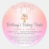 Blush Roze Bakkerij Cake Glitter Regenboog Ombre J Ronde Sticker (Voorkant)
