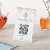 Blush Roze Bakkerij QR Code Scan Menu Cake Glitter Reclamebord Met Voetstuk (Insitu)