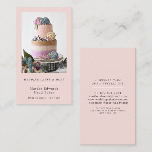 Blush roze bakkerij rustieke bruidstaart fotografi visitekaartje (Voorkant / Achterkant)