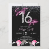 Blush roze ballon diamanten zoet 16 zestien geboor kaart (Voorkant)