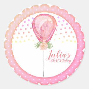 Blush roze ballon polka dot verjaardag ronde sticker