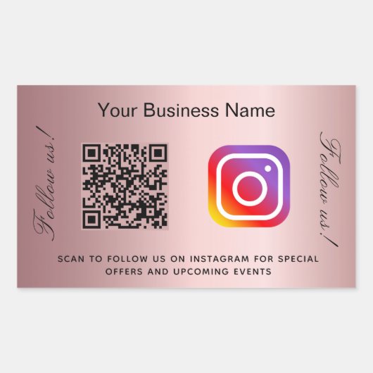 Blush roze bedrijfsnaam qr code instagram rechthoekige sticker (Voorkant)