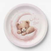 Blush Roze Beer Meisje Baby shower Papieren Bordje (Voorkant)