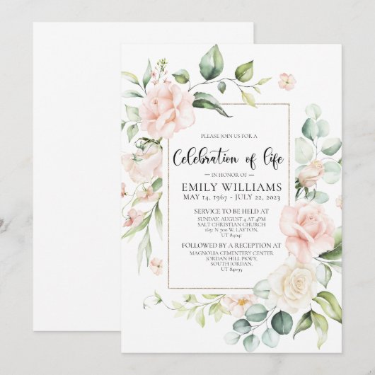 Blush roze begrafenisuitnodiging kaart (Voorkant / Achterkant)