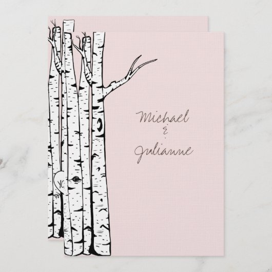 Blush Roze Berk Bomen Bruiloft Kaart (Voorkant / Achterkant)
