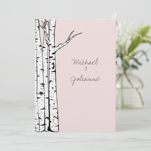 Blush Roze Berk Bomen Bruiloft Kaart (Staand voorkant)