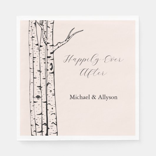 Blush Roze Berk Bomen Bruiloft Servet (Voorkant)