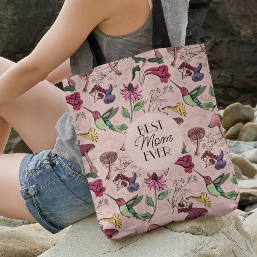 Blush roze beste mam ooit foto kolibrie bloemen crossbody tas