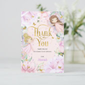 Blush roze betoverde sprookjesverjaardag bedankkaart (Staand voorkant)