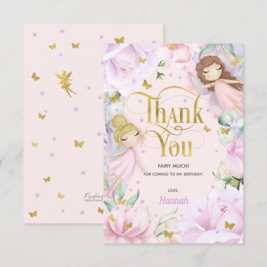 Blush roze betoverde sprookjesverjaardag bedankkaart (Voorkant / Achterkant)
