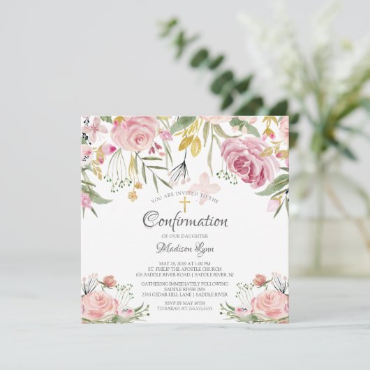 Blush roze bevestiging kaart (Staand voorkant)