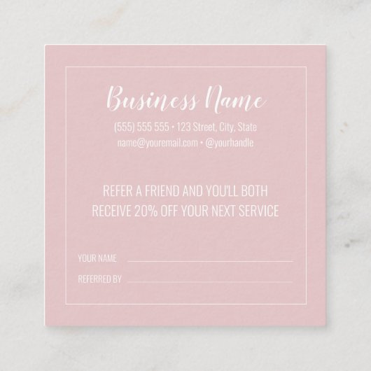 Blush roze bewaar me geen geheim minimalistisch sc aanbevelingskaartje (Achterkant)