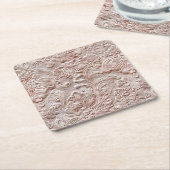 blush roze bewerkt leder kartonnen onderzetters (Schuin)