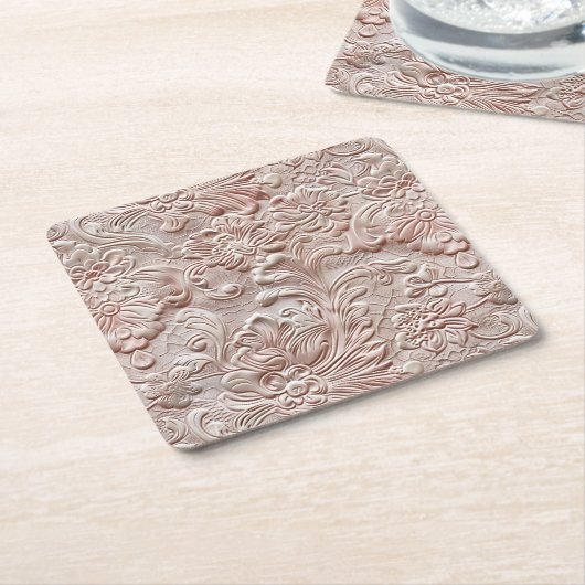  blush roze bewerkt leder kartonnen onderzetters (Schuin)