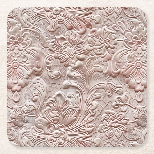blush roze bewerkt leder kartonnen onderzetters (Voorkant)