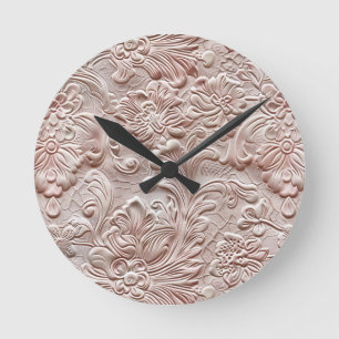  blush roze bewerkt leder ronde klok