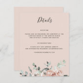 Blush Roze bijtende Floral Eucalyptus Informatiekaartje (Voorkant / Achterkant)