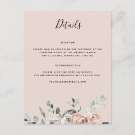 Blush Roze bijtende Floral Eucalyptus Informatiekaartje