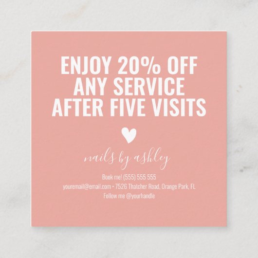 Blush roze & Black Modern minimalistische afbeeldi Klantenkaartje (Achterkant)