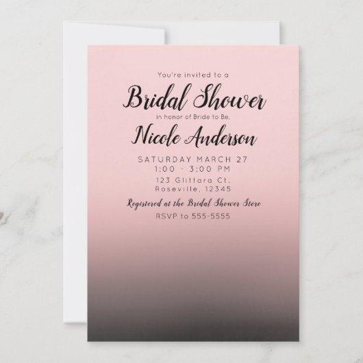 Blush roze & Black Ombre Modern Vrijgezellenfeest Kaart (Voorkant)